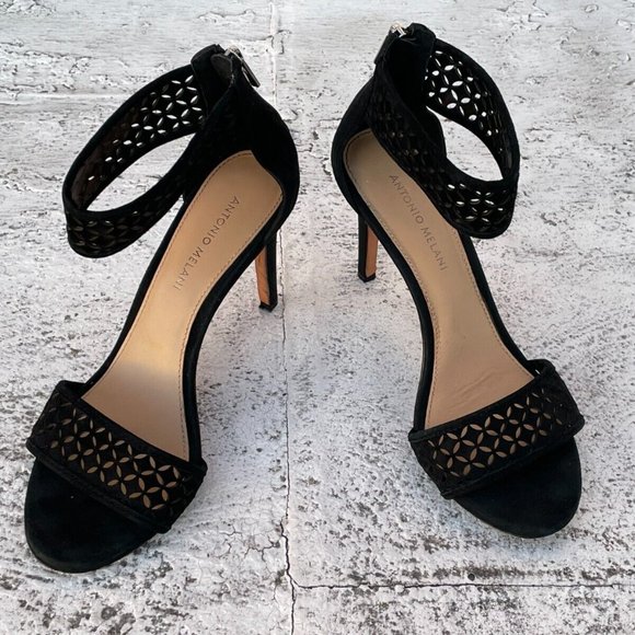 Antonio Melani Women Heel Sandal Sandal Black Leather Shoes Size 9.5M - Picture 4 of 11